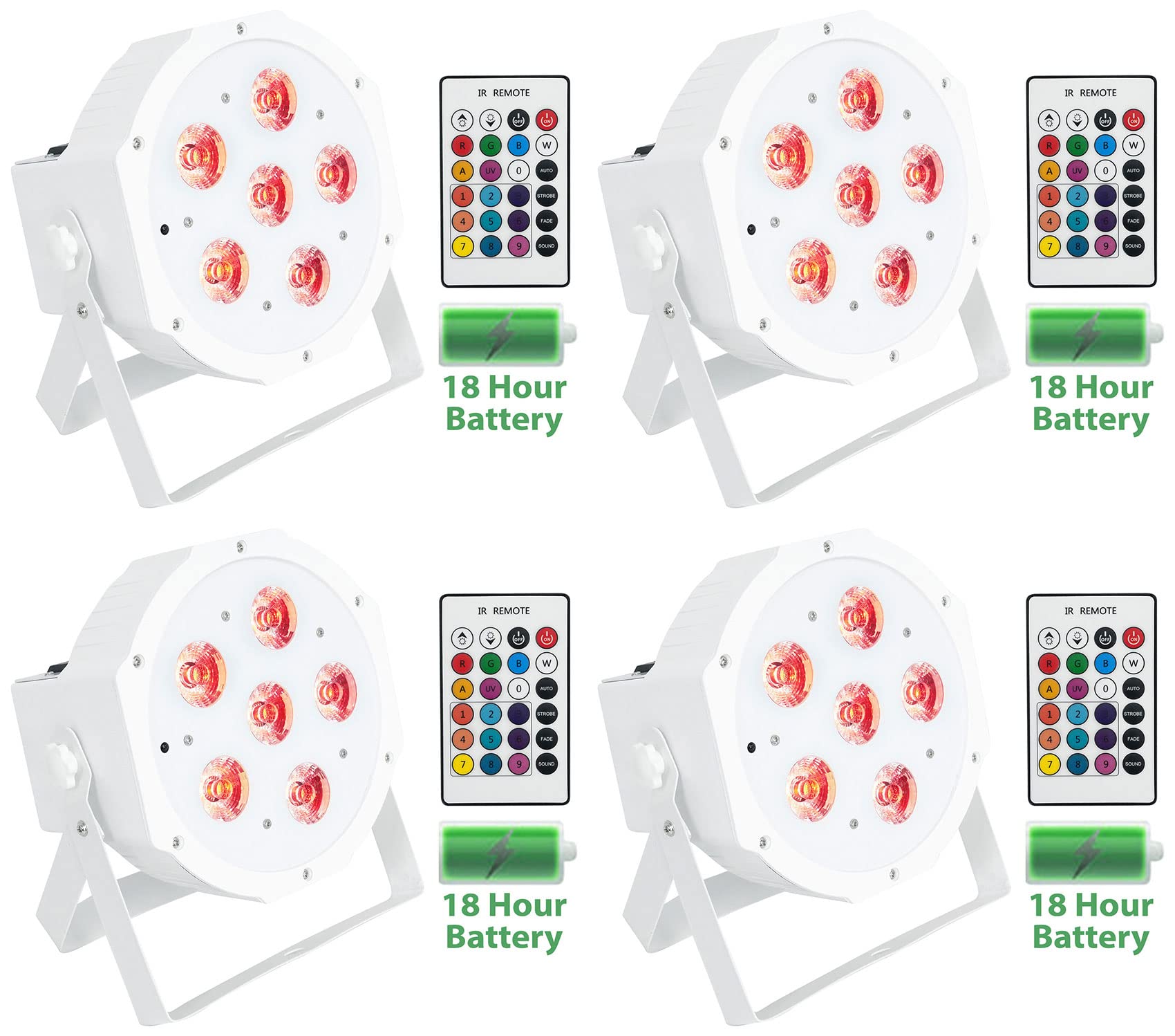 4 Rockville Battery PAR 61 White Rechargeable RGBWA+ DMX DJ Up-Lights+Remotes