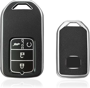 x xotic tech Key Fob Cover Case Full Protection Compatible with Honda Accord Civic CRV HRV Pilot Odyssey Fit Smart Keyless Entry Key Soft TPU & Matte Black Flat Grain Leather Texture