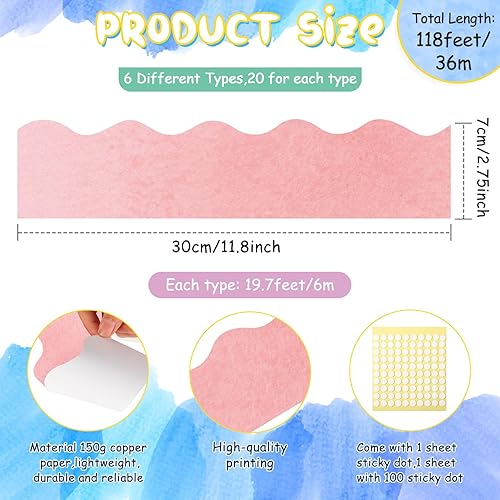 Miniatura 2 de Containlol Tablero de anuncios de acuarela de 118 pies, borde festoneado, bordes para tablón de anuncios para escuela, oficina, hogar, pizarra,