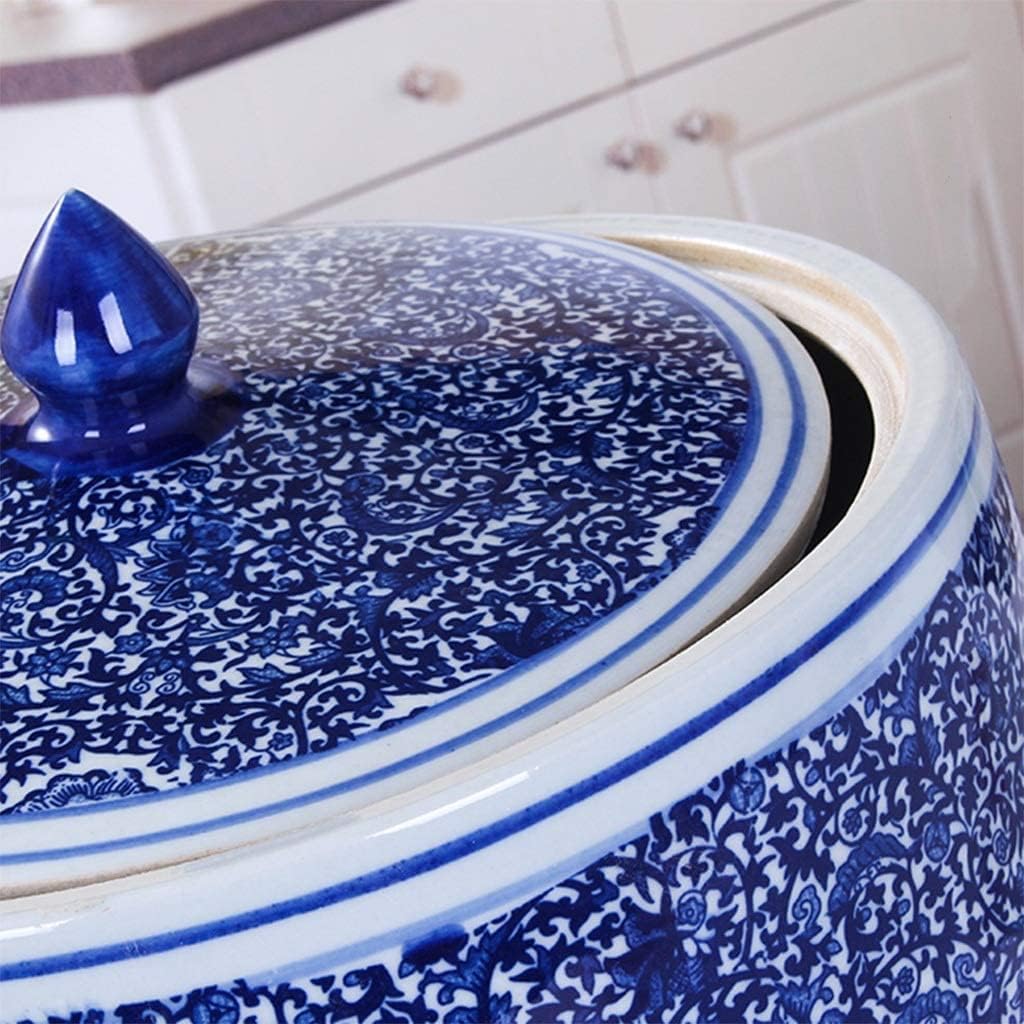 Food Storage Containe Rice Storage Containe Rice Storage Bucket Blue and White Porcelain Pattern Rice Bucket Kitchen Ceramic Airtight Jar with Lid Creative Gift Home Decoration (Blue b)