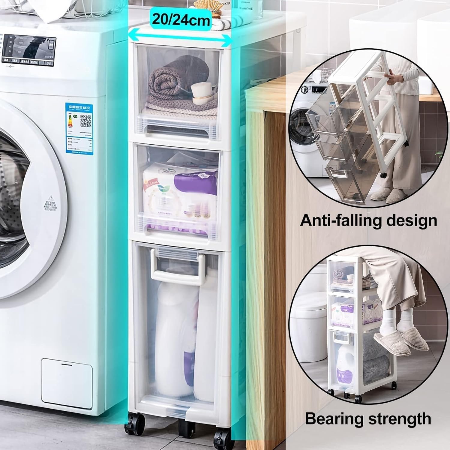 Slim Toilet Paper Storage Cabinet with Large Capacity and 4 Drawers Vertical for Bedroom Laundry(White,4 Tier)