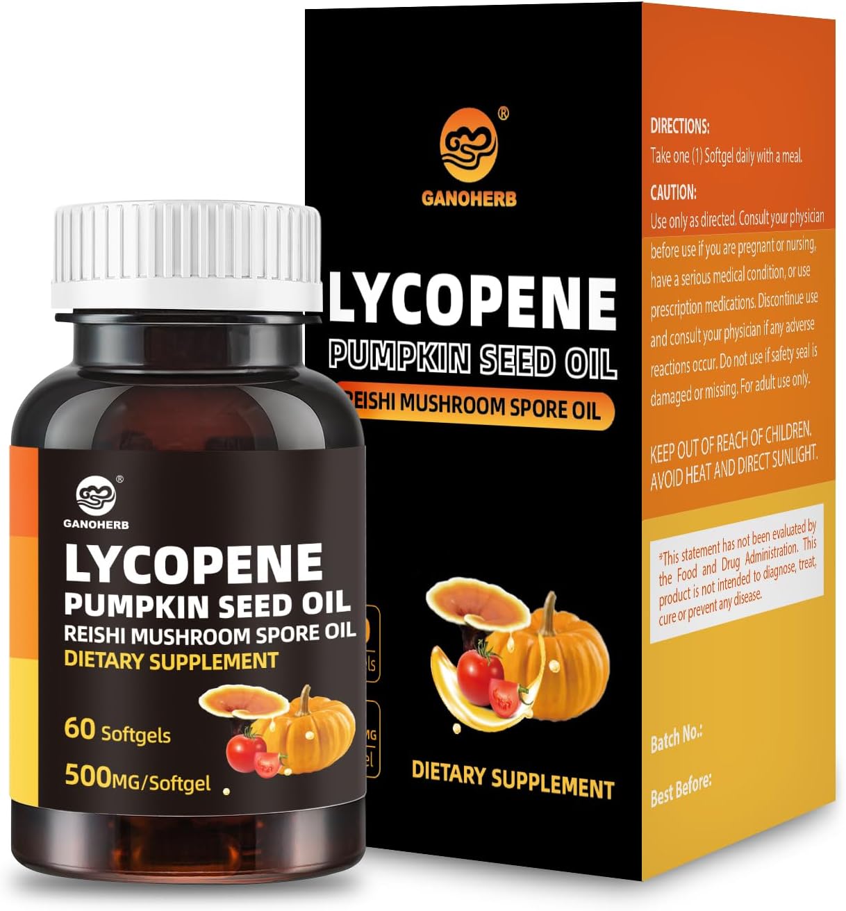 Pumpkin Seed Oil Capsule Lycopene Supplement, Cold Pressed Pumpkin Seed 3 in 1 Hair Growth Supplement with Reishi Mushroom Spore Oil for Urinary and Prostate Health, 60 Softgels