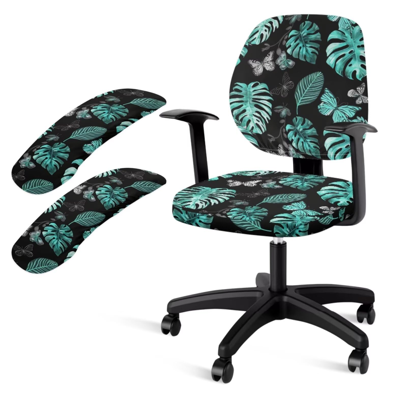 Amazon.com: Lotusorchid 4 Piece Monstera Print Office Chair Cover with  Armrest Covers Set for Boss Rotating Chair, Stretchable Washable Computer  Office Chair Covers Set, Green : Home & Kitchen