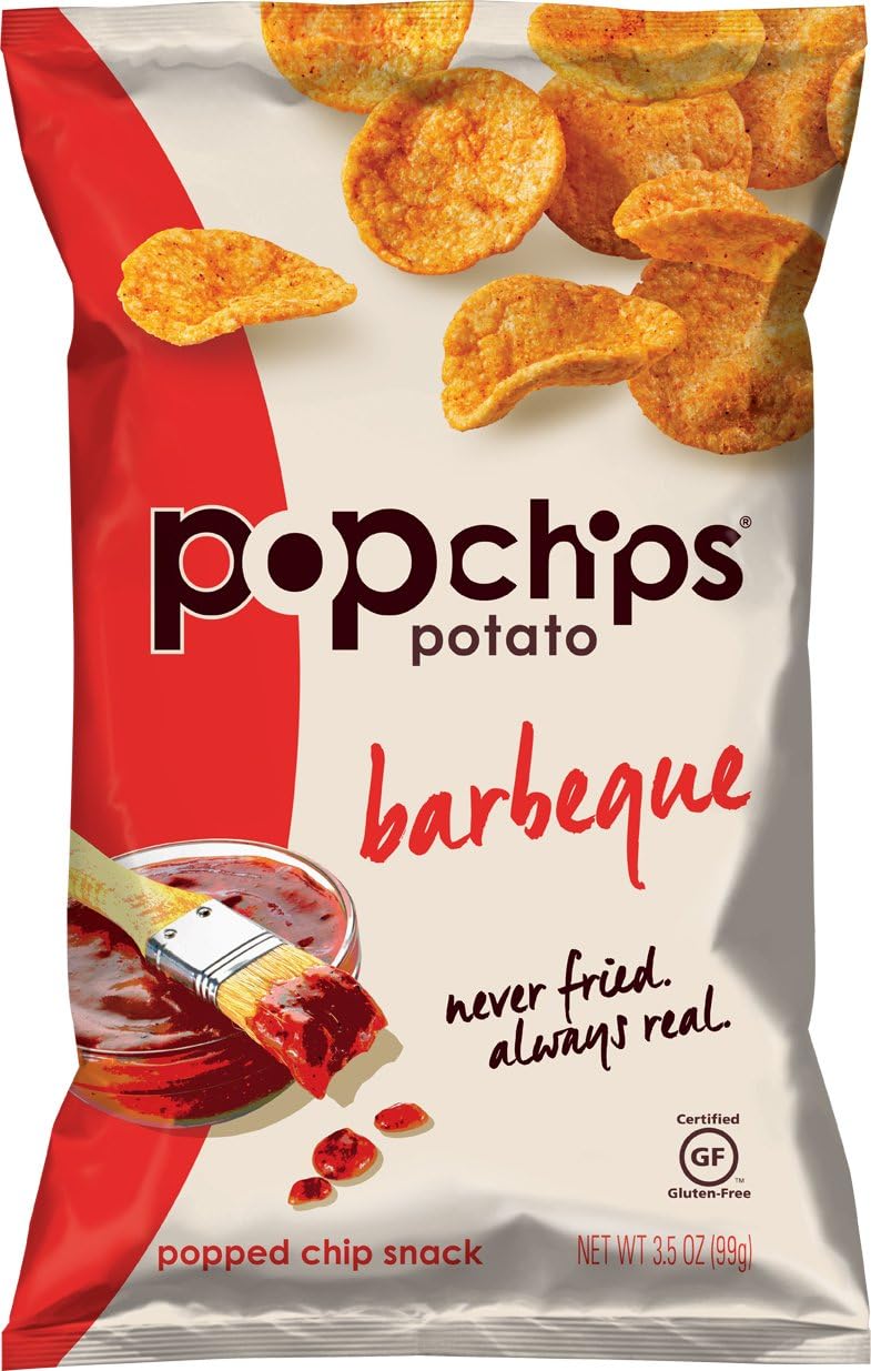 Popchips Potato Chips, BBQ Potato Chips, 6 Count (3.5 oz Bags), Gluten Free Potato Chips, Low Fat, No Artificial Flavoring, Kosher