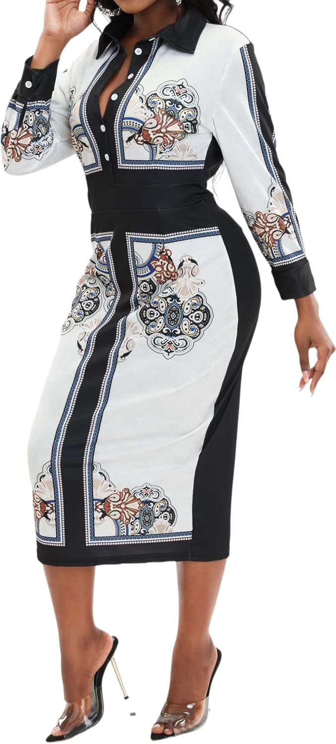 Women Sexy Dresses Bodycon Church 3/4 Sleeve African Print Pencil Party Office Dress Work with Split - Image 4