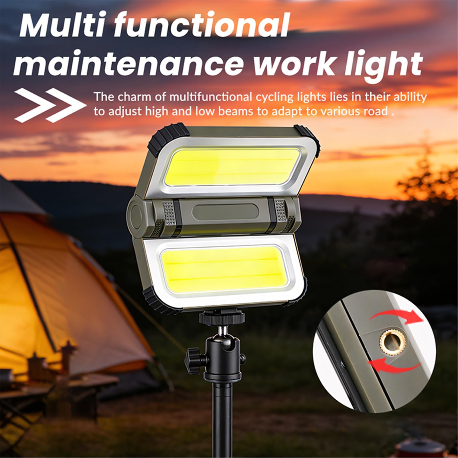 Lampe de Camping LED Pliable, Lanterne Multifonctionnelle, Rechargeable Par USB et Énergie Solaire, Intensité Réglable, Socle Magnétique, Étanche