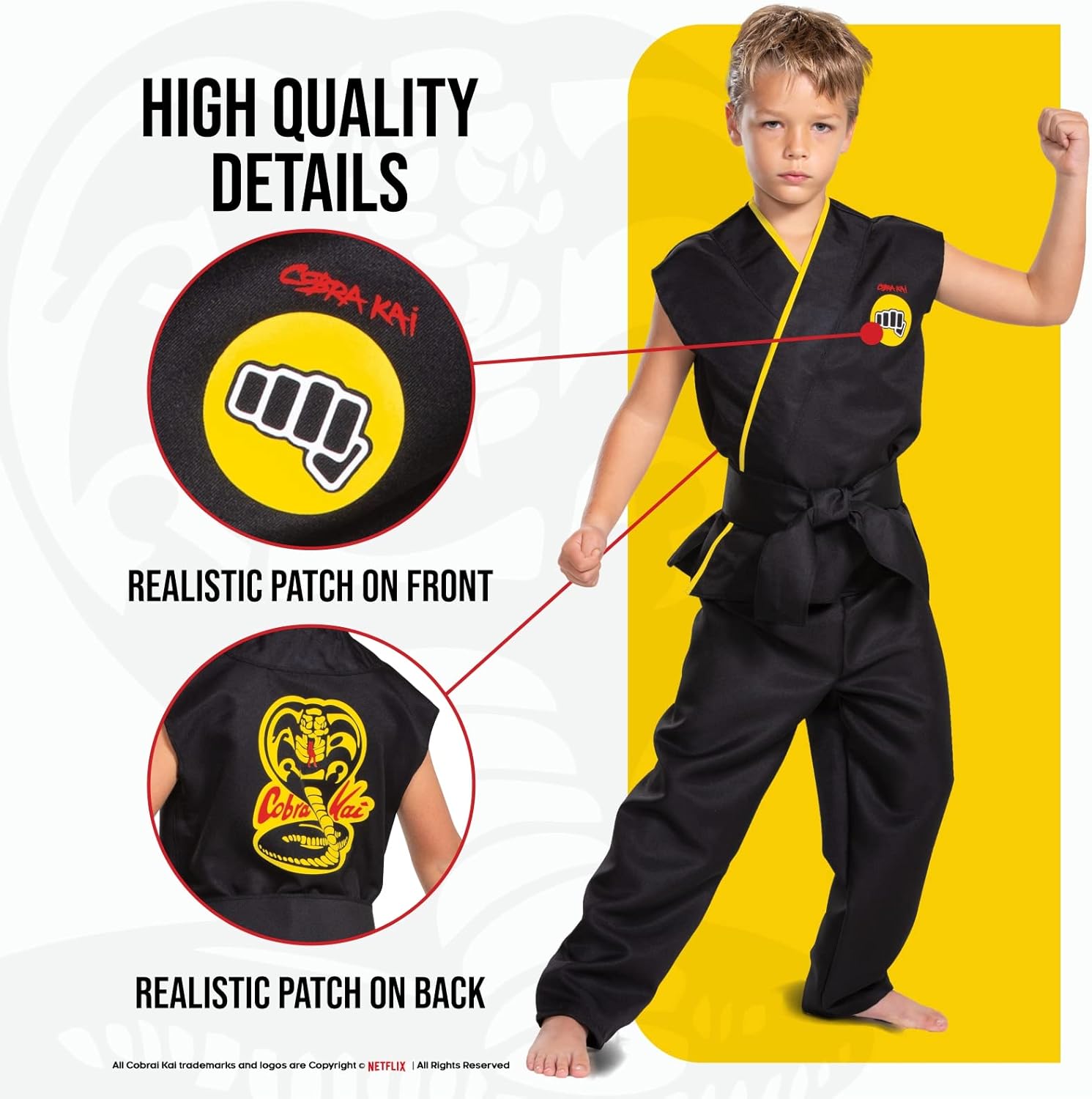 Cobra Kai Costume For Kids, Official Cobra Kai Costume Kids Gi With Black Belt