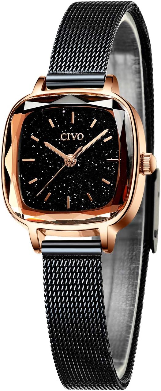 CIVOWomens Watches for Small Wrists Waterproof Analog Quartz Square Watch Ultra-Thin Stainless Steel Mesh Strap Fashion Elegant Designer Ladies Wrist Watch for Women
