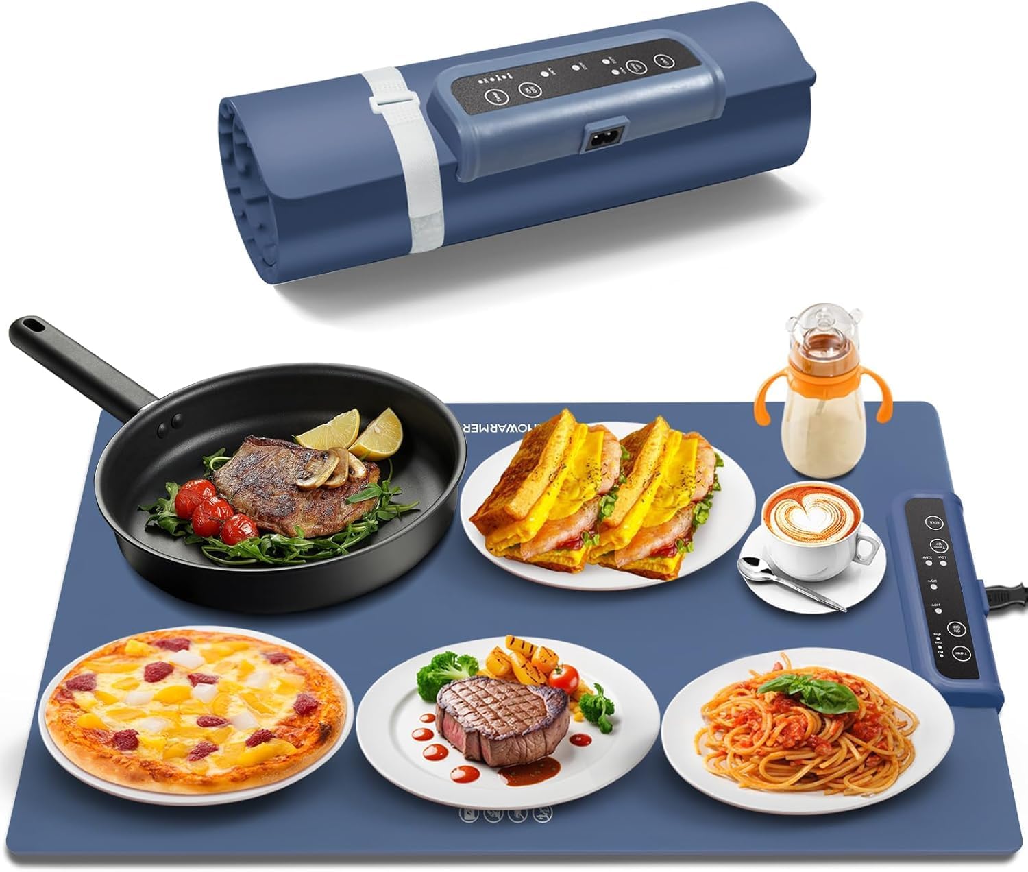 MORPICH Portable Food Warmer Warming Mat: Electric Rollable Hot Food Serving Tray with Real-time Temp Display, Silicone Heating Pad for Dining Table Chafing Dishes for Home