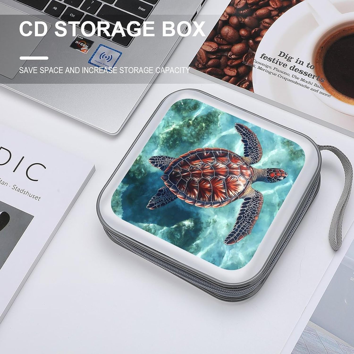 Sea Turtles Swimming in Ocean Protective CD Case Storage Rack 40 Capacity DVD Holder Organizer Car Travel