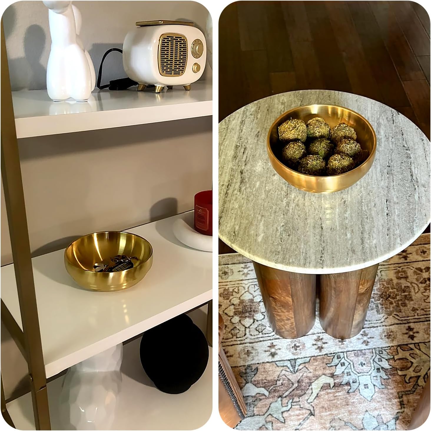 7.4 inch Gold Decorative Bowl for Home Decor - Modern Fruit Bowl for Kitchen Counter, Key Catch All & Entryway Table Centerpiece, Stylish Golden Finish