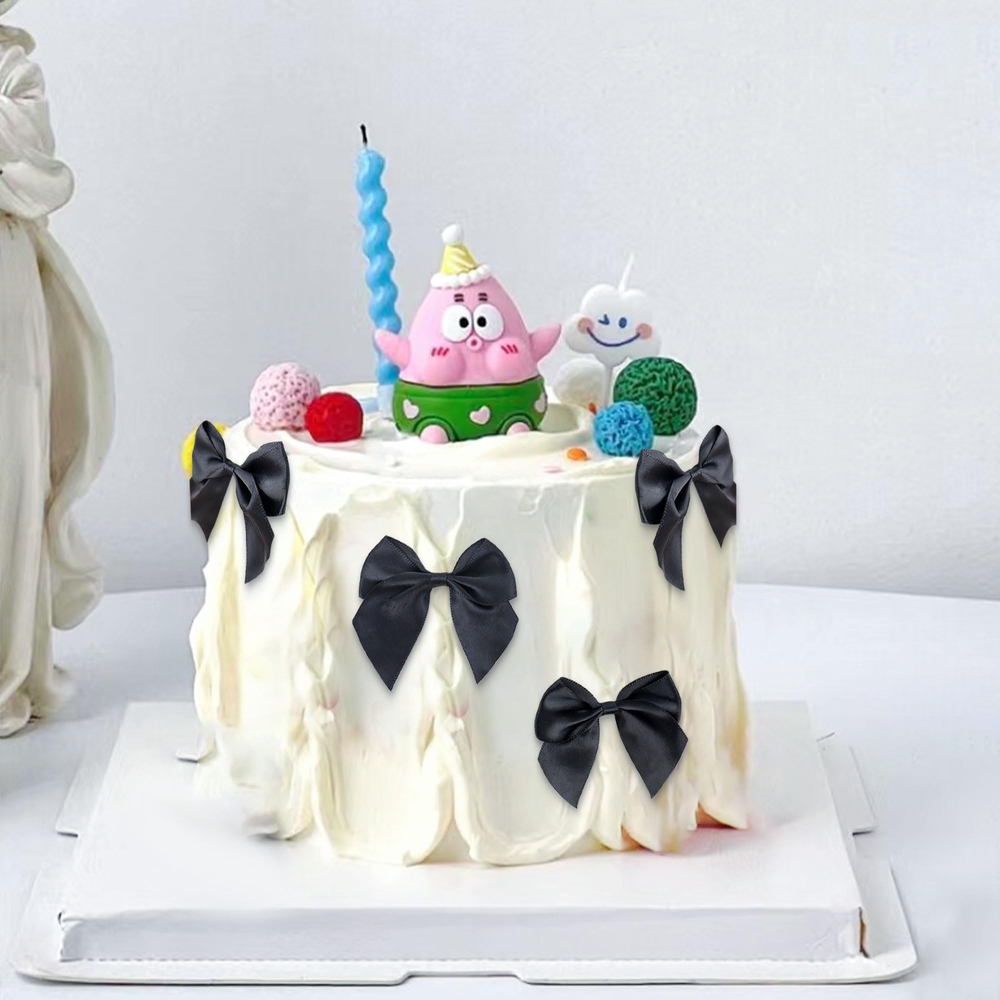 20 Pack Bow Cupcake Toppers Birthday Bowknot Ribbons Coquette Pink Bow High Footed Cup Balloon Wall Party Decorations Bridal Cake Dessert Picks Baby Girl Birthday Wedding Party Supplies(black 2)