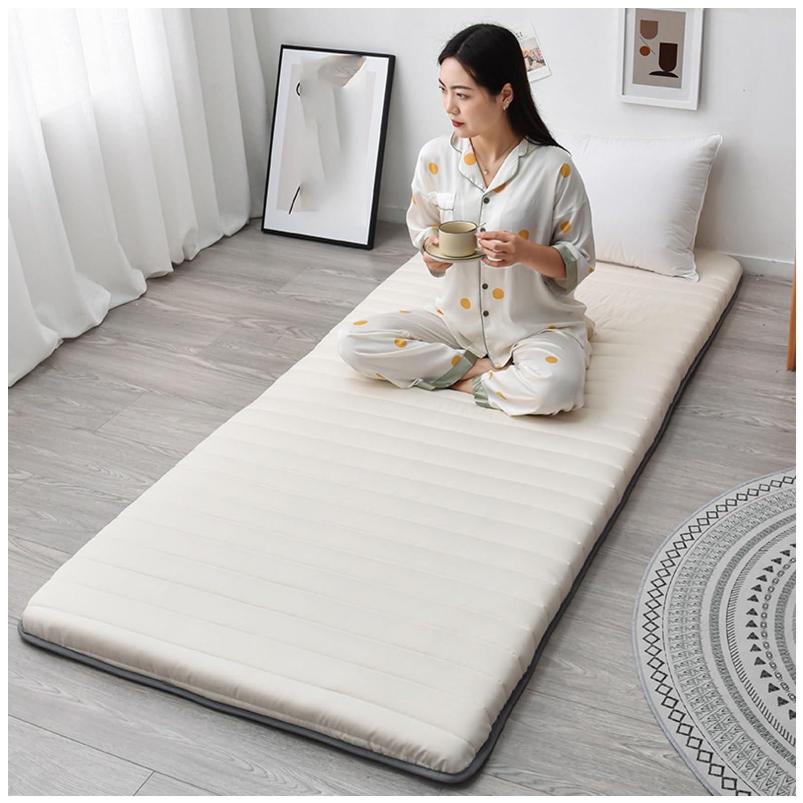 Meiiron Japanese Futon Mattress, Portable Twin Size Tatami Floor Mat, Foldable Camping Mattress, Floor Sleeping Pad for Home Camping Couch Dormitory Mattress Pad(White,120x200cm)