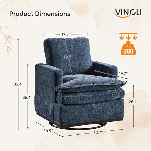Miniatura 2 de VINGLI Juego de 2 sillones decorativos modernos giratorios de 360 de mediados de siglo con cojines de asiento de doble capa, cómodo sofá cuadrado