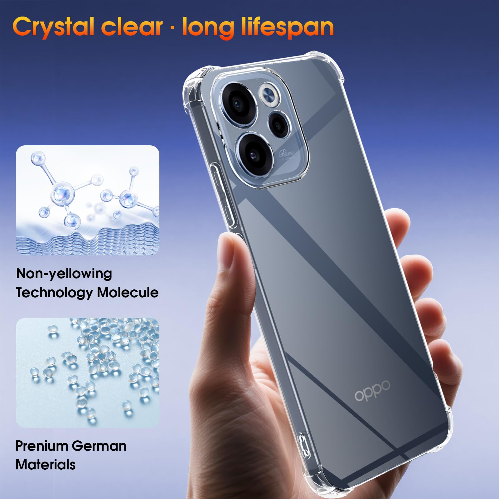 Yohii Cover per Oppo Reno15 F/Reno 15F/Reno 15 FS con 2 Pezzi Vetro Temperato, [Protezione Fotocamera] Custodia Antiurto Chiaro, TPU Morbido Silicone Antigraffio Anti Ingiallimento Case, Trasparente