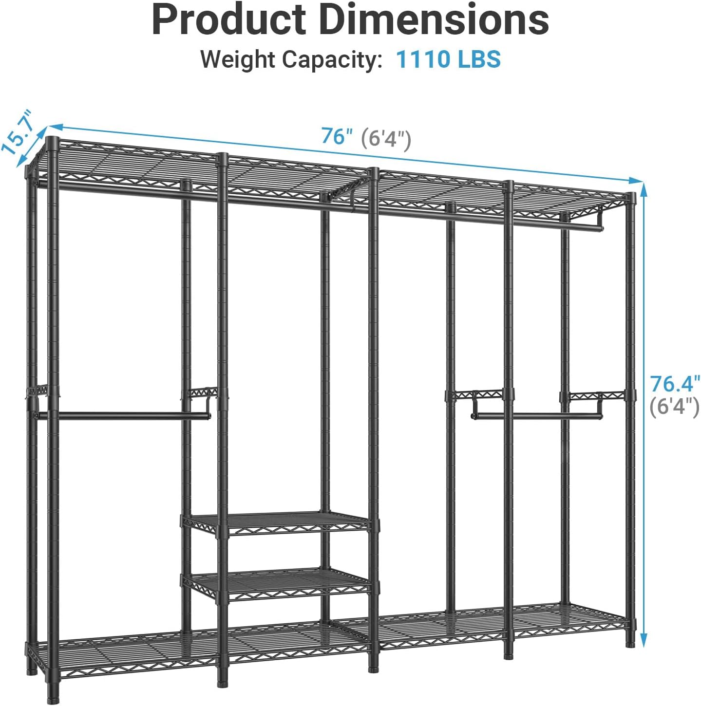 VIPEK V40C Covered Clothes Rack Heavy Duty Clothing Rack with Cover, Custom Freestanding Closet Portable Wardrobe Closet for Bedroom, Large Black Coset Rack with Black Upgarded Polyester Cover