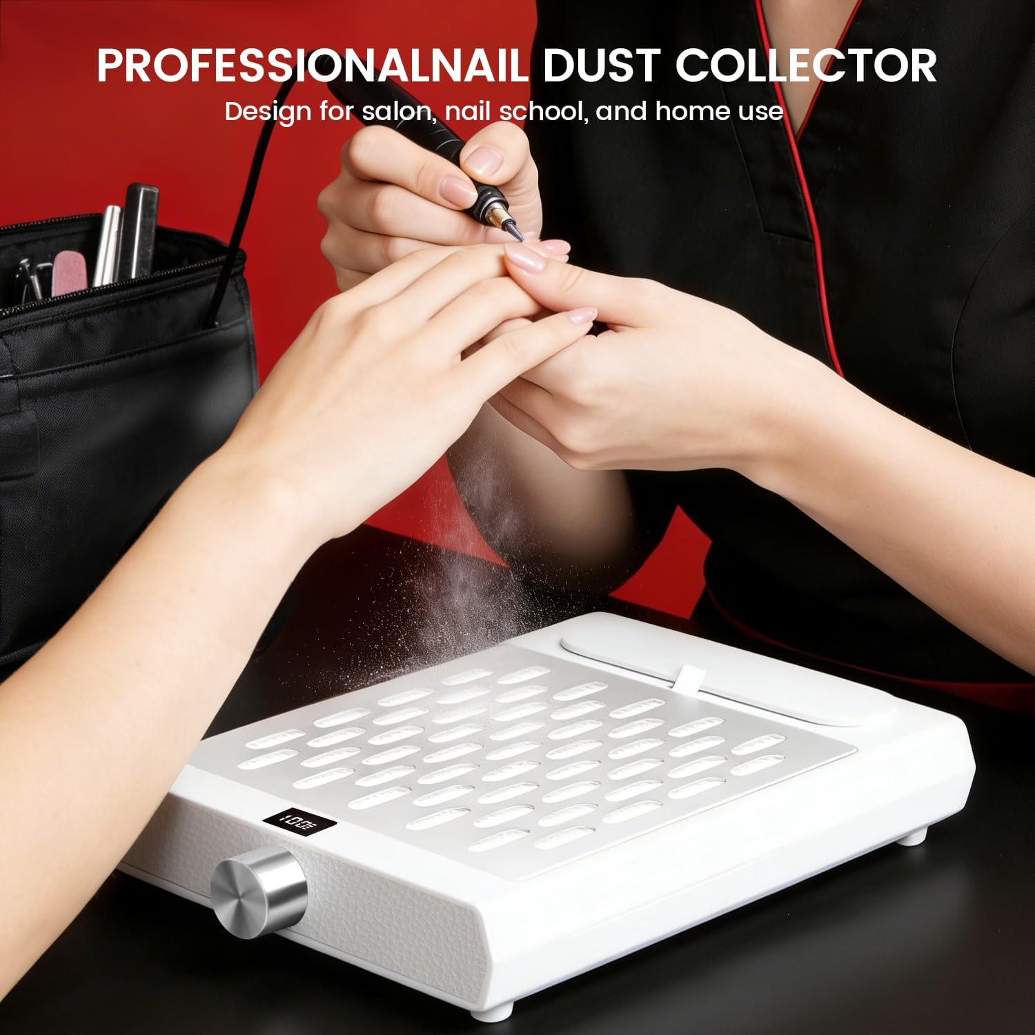 AIKYA Professional Nail Dust Collector - 4000RPM Powerful Vacuum with 10 Speed Settings, Quiet Cordless Extractor for Acrylic Nails, Salon & Home Use-White