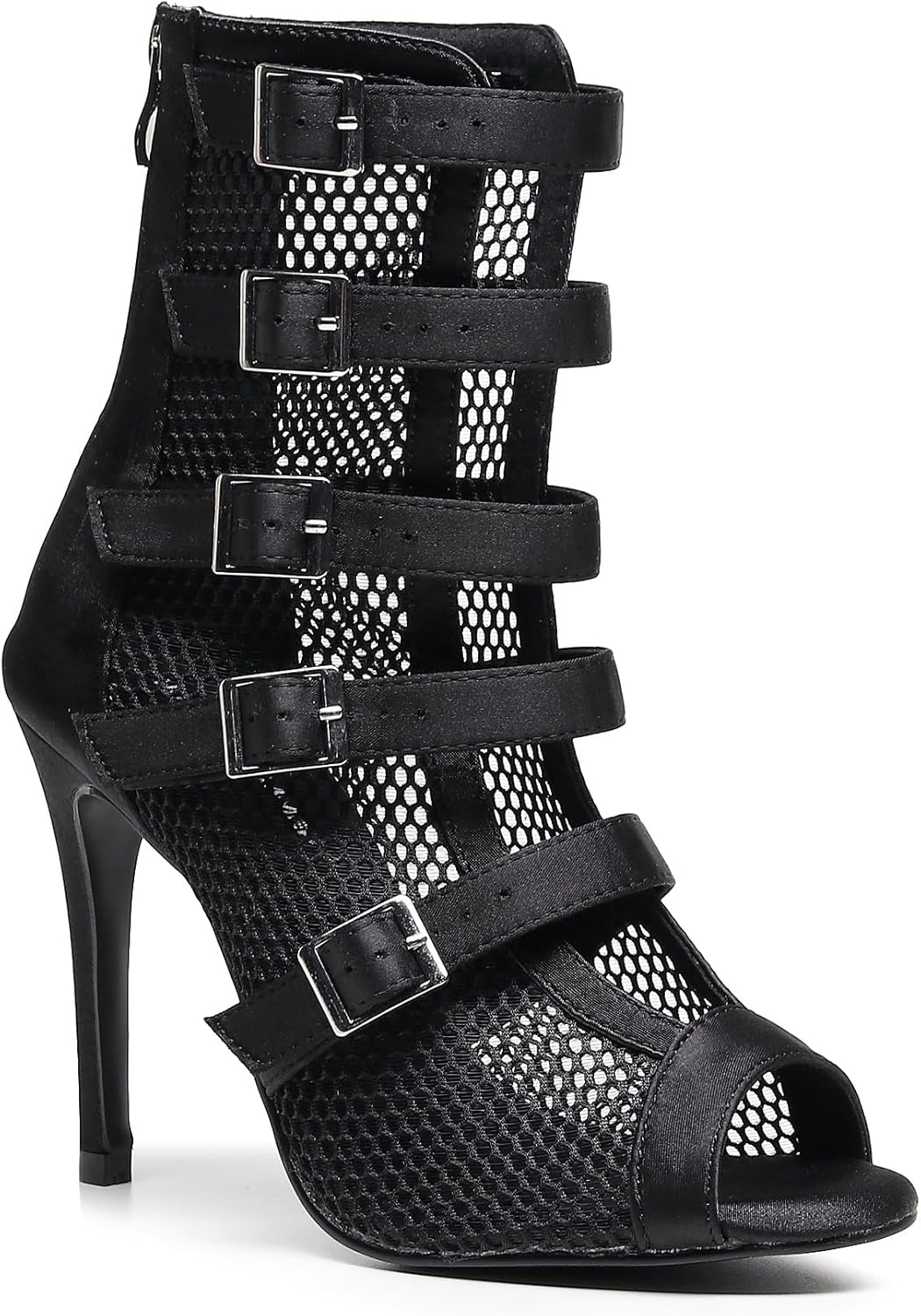 Women's Sexy Stilettos High Heel 3.5" Dance Heels Fashion Mesh Dancing Boots Sexy Lace Up Ankle Peep Toe Dance Booties