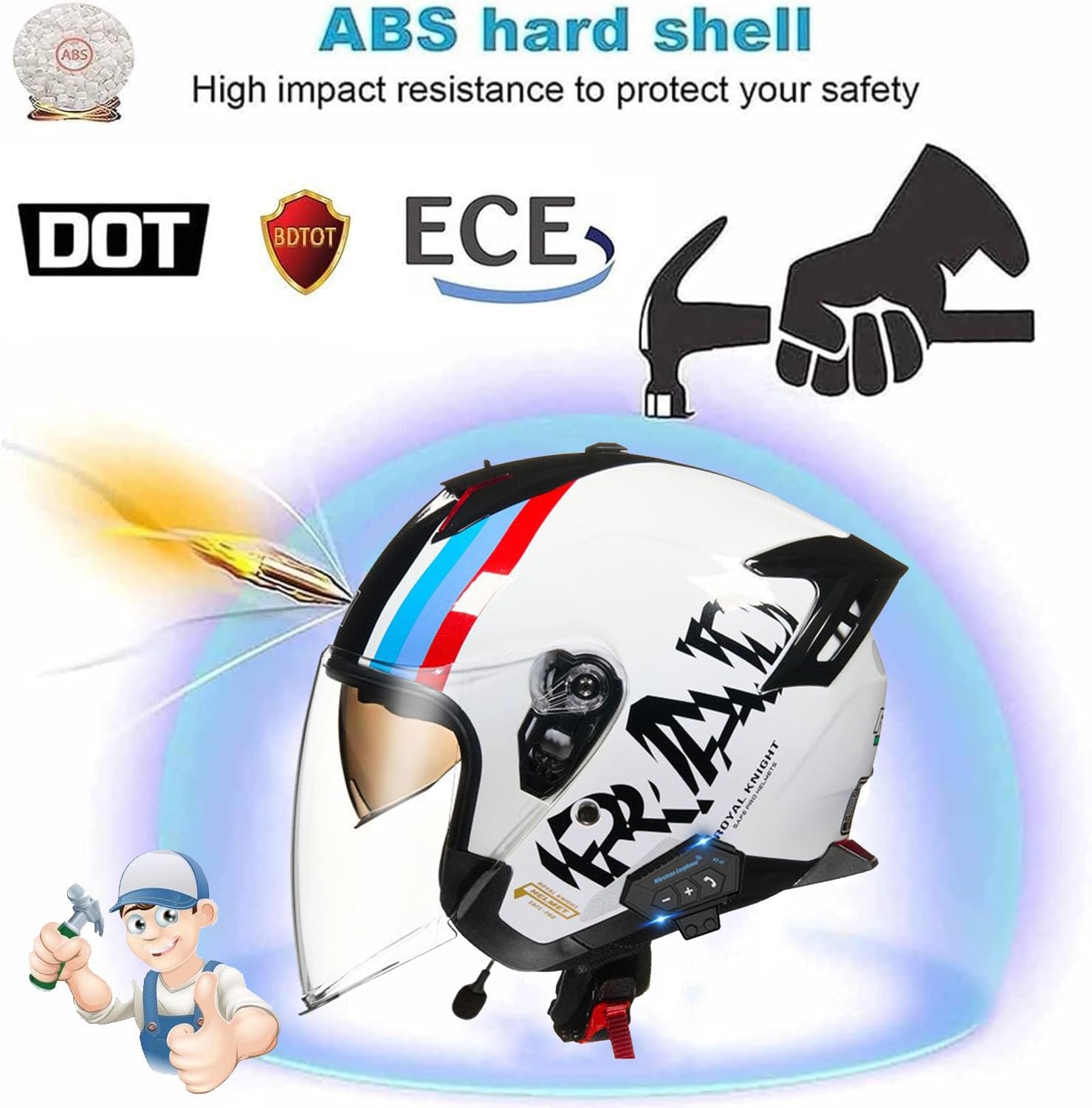 Casque Moto Jet Bluetooth ECEDOT Homologué Casques Scooter Mobylette Ouvert avec Double Visière Casques Moto Bols Hommes Adultes Femmes Dapté À La Conduite en Extérieur