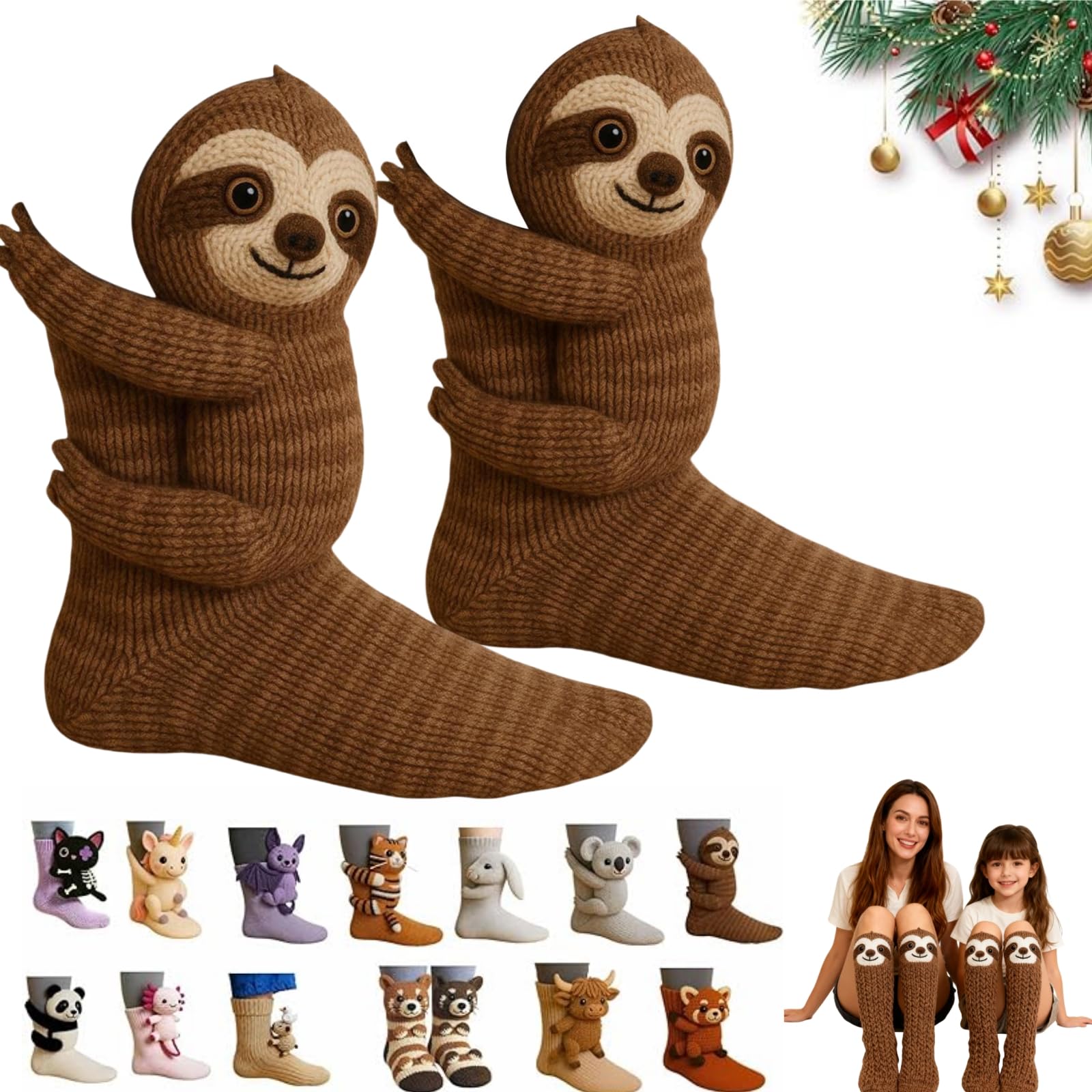 Fienza Unisex Sloth Animal Socks, 3D Knit Animal Socks, Novelty Handmade Plush Animals Design Sock, Warm & Comfortable Christmas Gifts (Sloth)