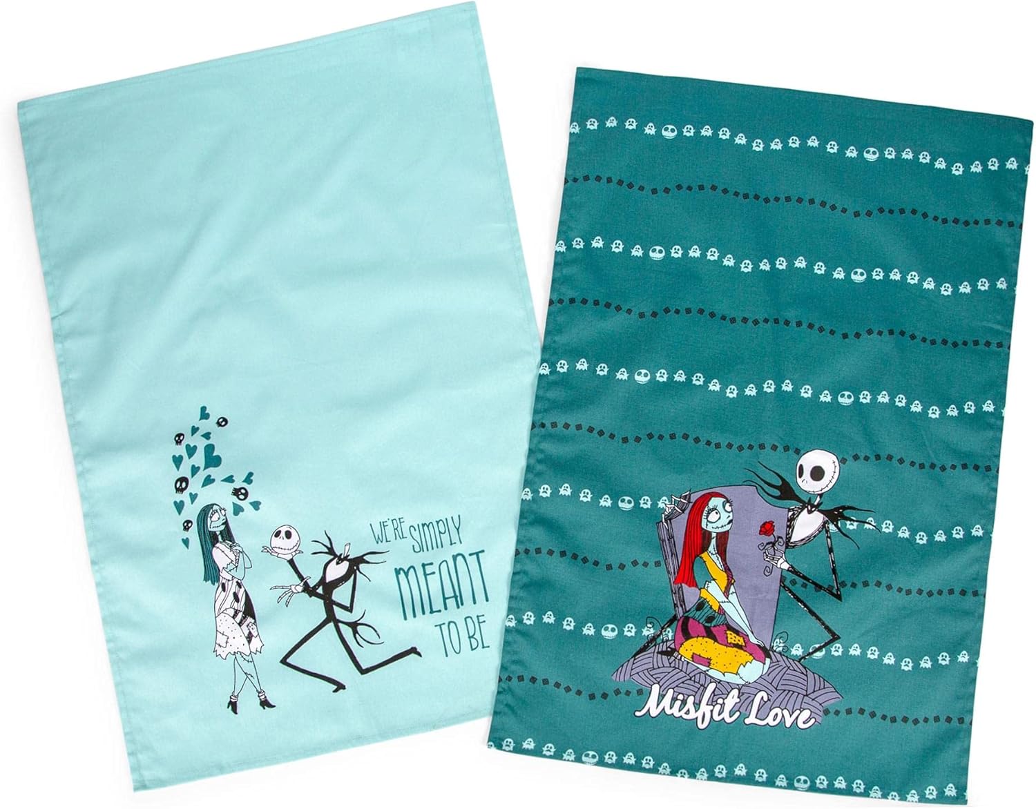 The Nightmare Before Christmas Jack and Sally Cotton Hand Towels, Set of 2 | Quick Dry Wash Cloths Bath Set Collection | Official Disney Home Decor for Kitchen, Bathroom