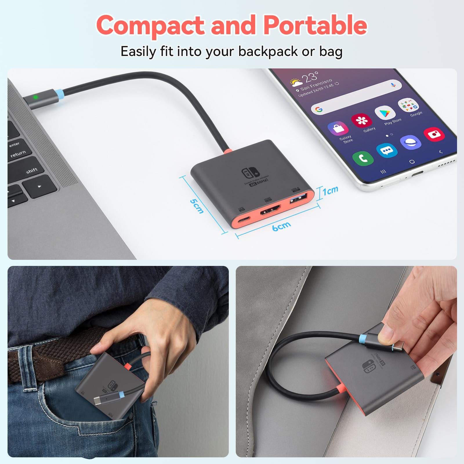 ELUTENG Docking Station pour Nintendo Switch 2, Adaptateur USB C vers HDMI 4K 3 en 1 USB C HUB avec USB 3.0 et Charge Rapide PD 100W Switch TV Dock pour MacBook Pro/Air, pour iPad