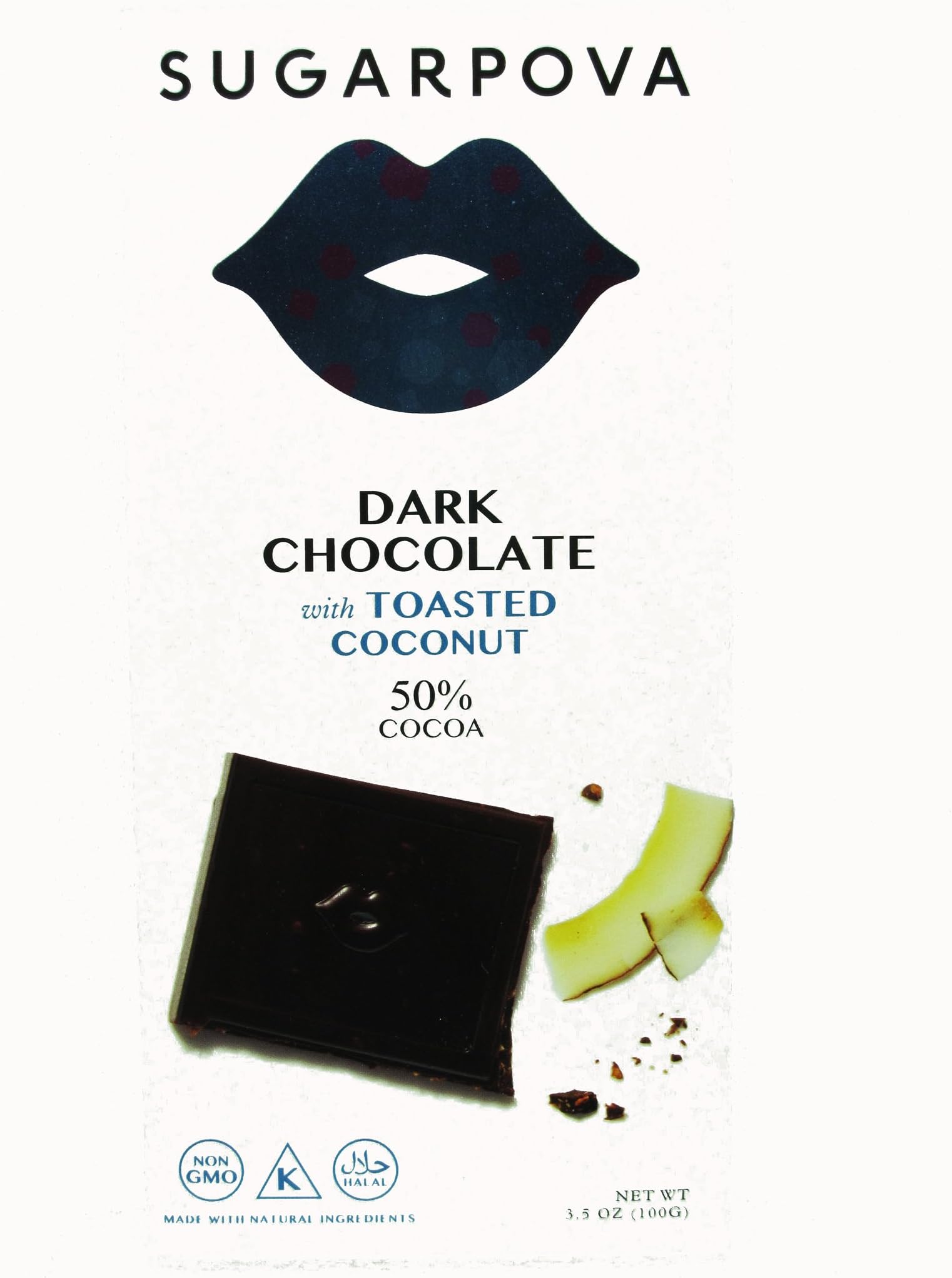 European Chocolate Sugarpova Dark Chocolate Toasted Coconut Slim Bar, 12 Count
