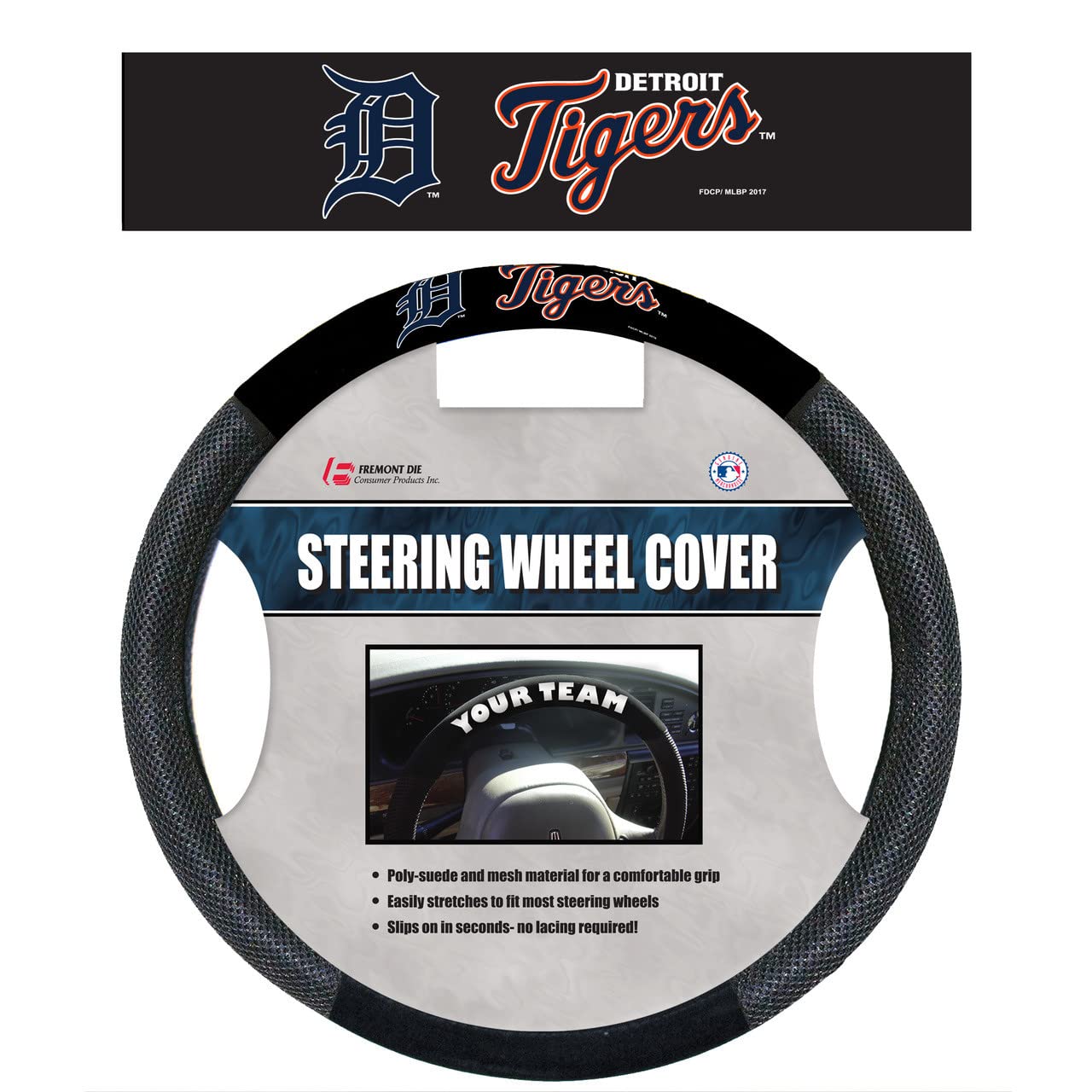 Fremont Die MLB Detroit Tigers Steering Wheel CoverMesh, Black, One Size