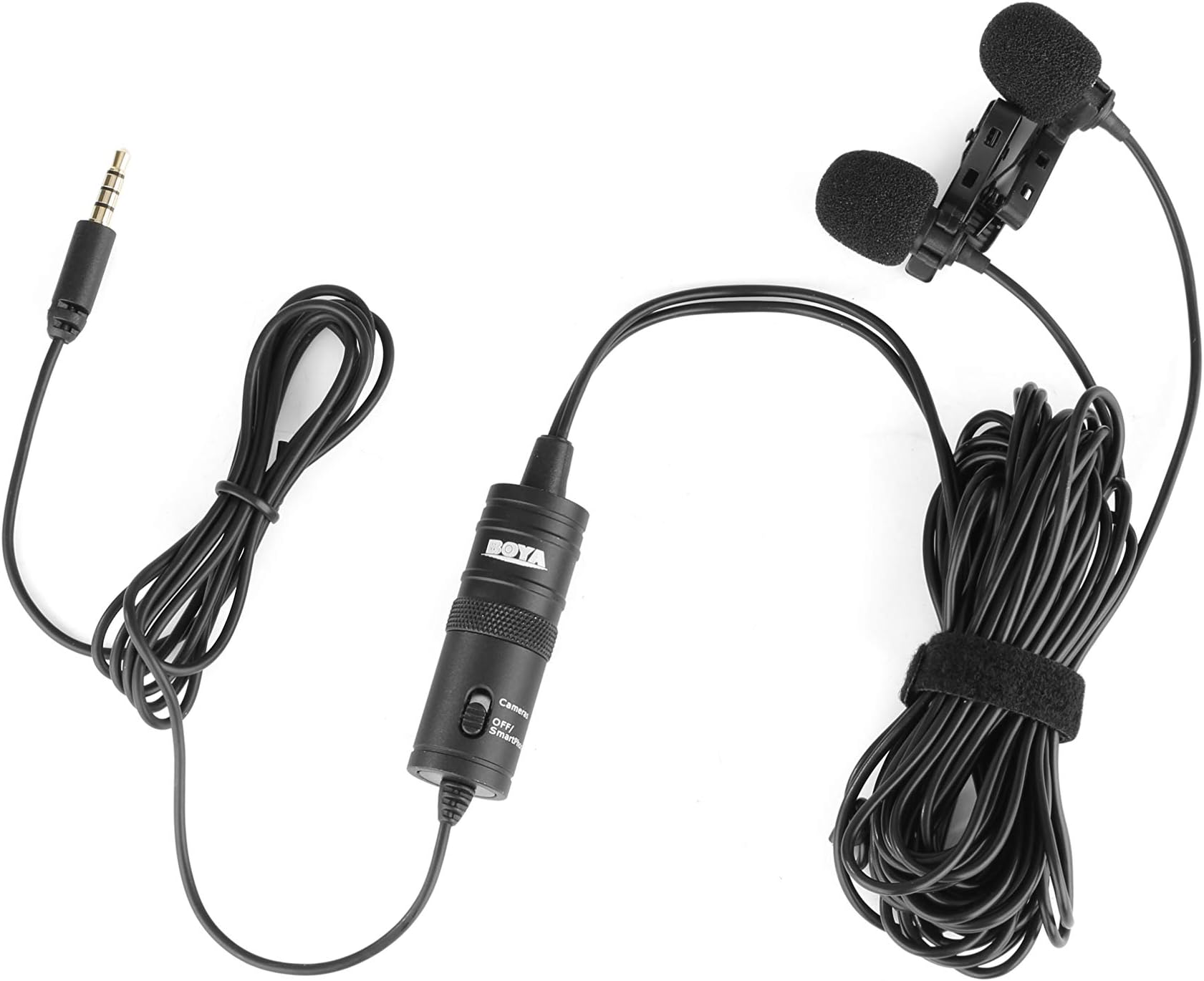 mic BY-M1DM Dual Lavalier Universal Microphone Omni-directional Clip-on Lapel Mic with a 1/8" Stereo Connector for iPhone Samsung Smartphones Canon Nikon DSLR Cameras - Updated Version of BY-M1
