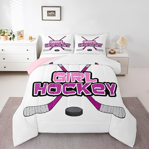 Erosebridal Girl Hockey Bedding Set Full,Kids Purple Ice Puck Hockey Comforter S