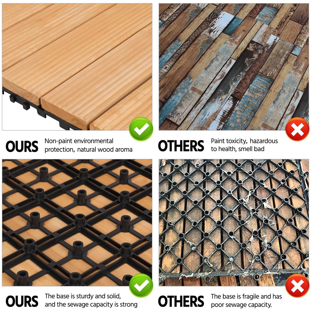 Yaheetech Suelo de Madera 27 piezas para 2,6 m² Baldosas de Abeto 30 x 30 cm Piso Antideslizantes Terraza Piscina Jardín Patio Balcón Baño Madera — view 7