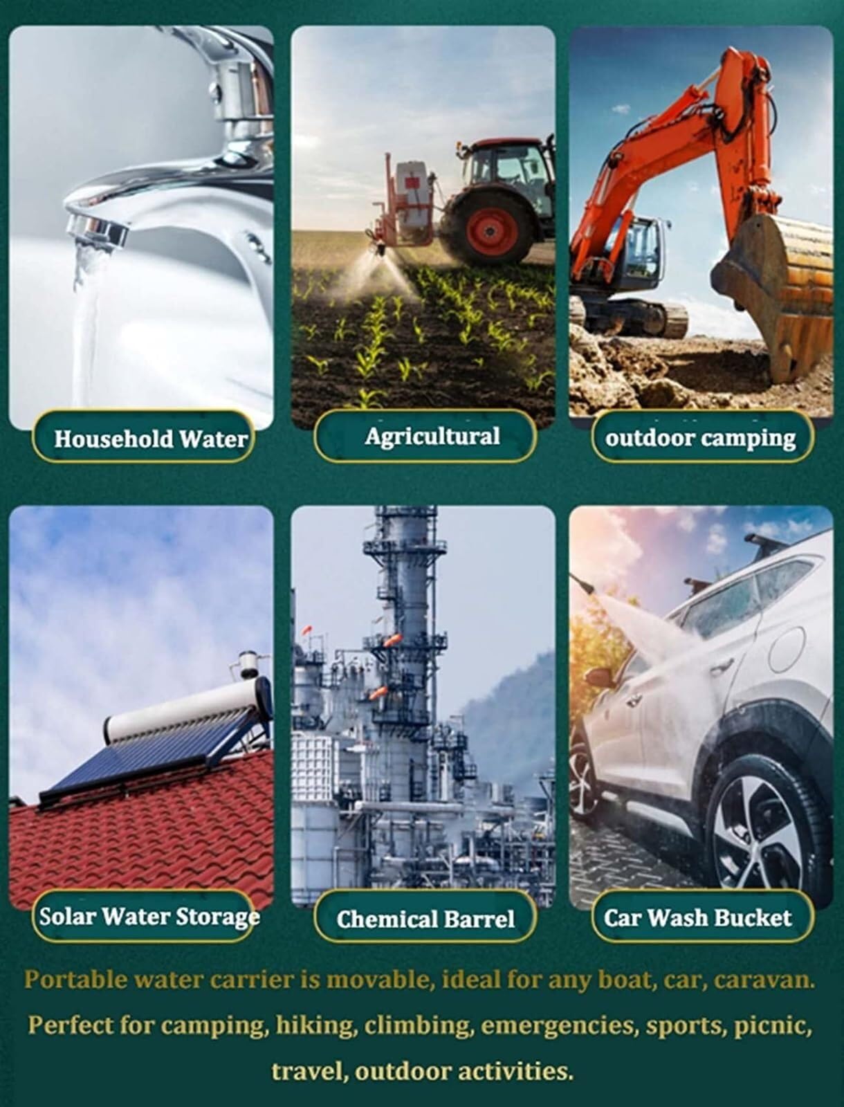 Serbatoio d'Acqua Alimentare Plastica Spessa Esterni Contenitori Stoccaggio dell'Acqua con Valvola, Stoccaggio dell'Acqua for Irrigazione Agricola, Edilizia, Campeggio Ed Escursionismo