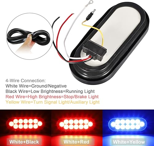 Miniatura 4 de Partsam Juego de 2 luces traseras ovaladas rojas de 6.7 pulgadas y luces auxiliares azules, 12 diodos con ojales de goma y 3 clavijas, luces