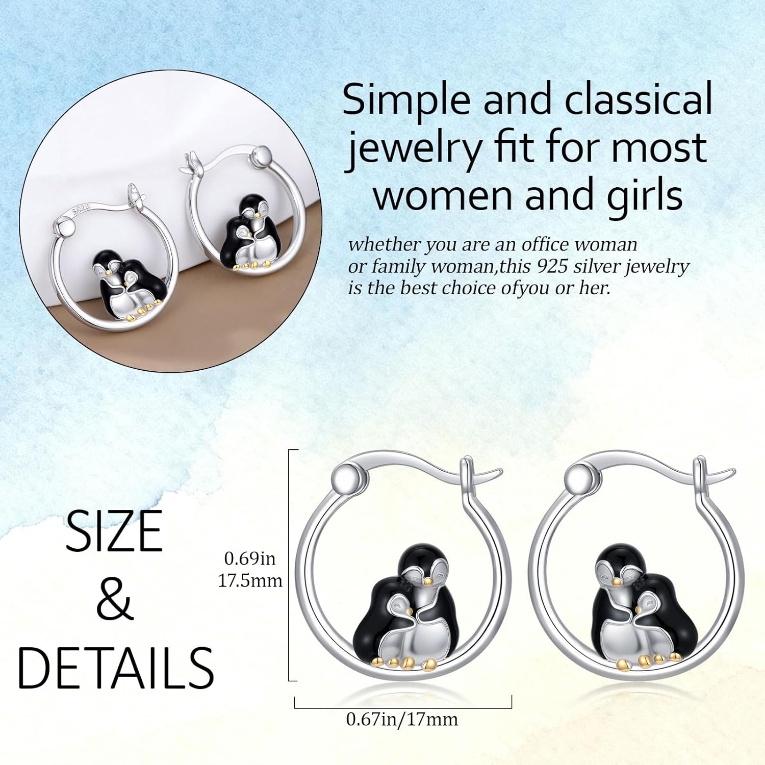Animal Earrings for Women 925 Sterling Silver Penguin/Black Cat/Dog/Schnauzer/Otter/Koala/Pig/Elephant/Penguin/Axolotl/Mushroom Dangle Drop and Hoop Earrings Hypoallergenic Jewelry Gifts