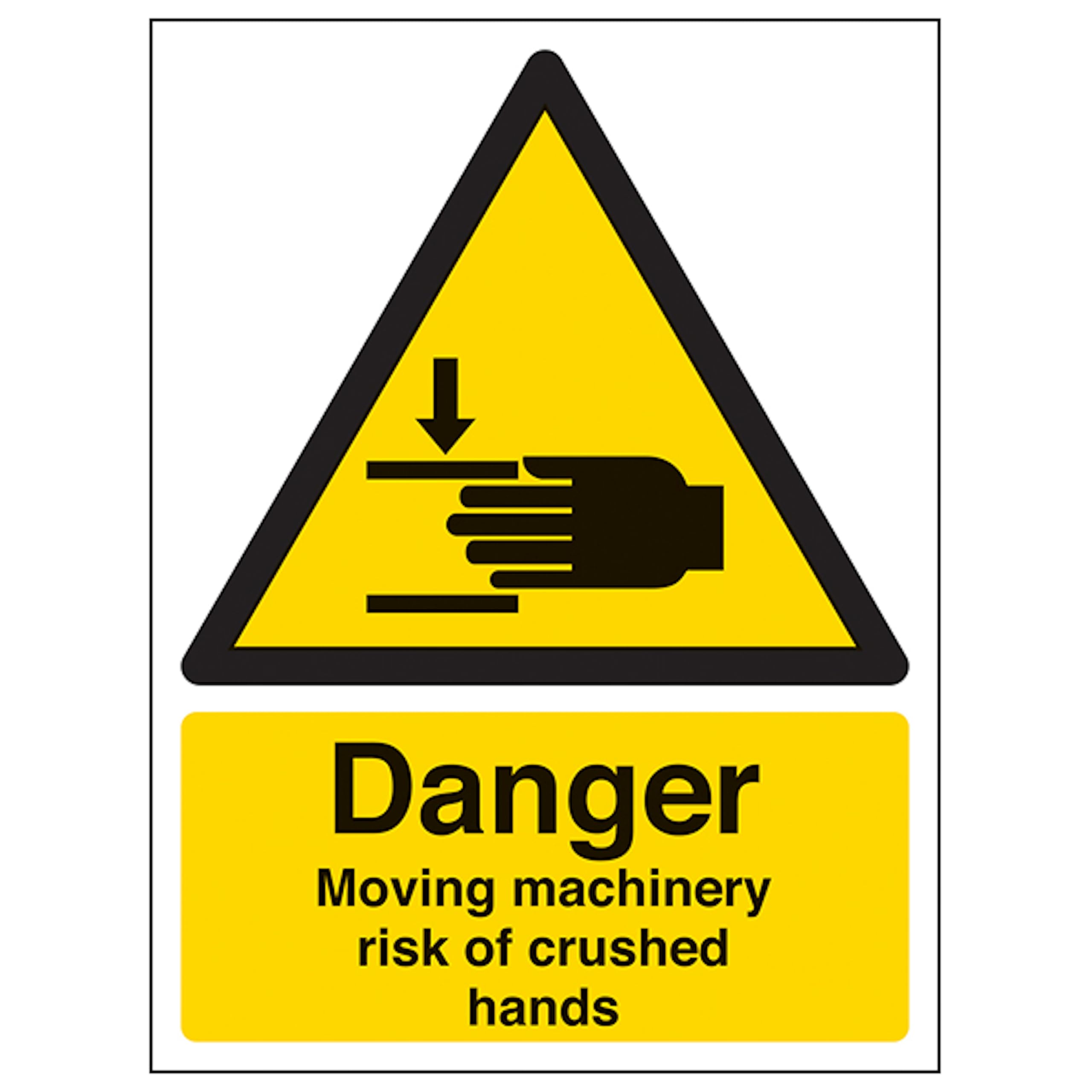 V Safety Danger Moving Machinery Risk Of Crushed Hands - Portrait 200 x 300mm - 2mm Rigid Plastic Safety Sign
