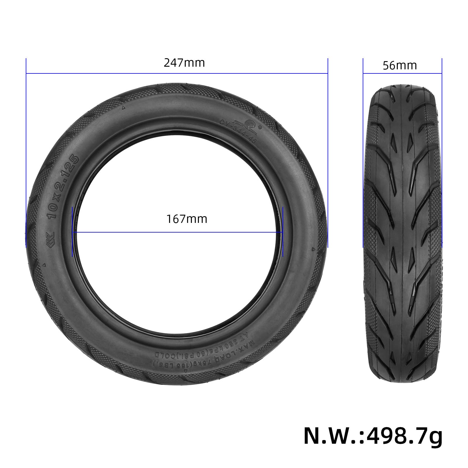 TREFAN 10 x 2,125 250 x 54 cm per scooter elettrico Ninebot F20 F25 F30 F40/Xiaomi 4Pro 10 pollici con tubo per passeggino ABC (2 pneumatici)