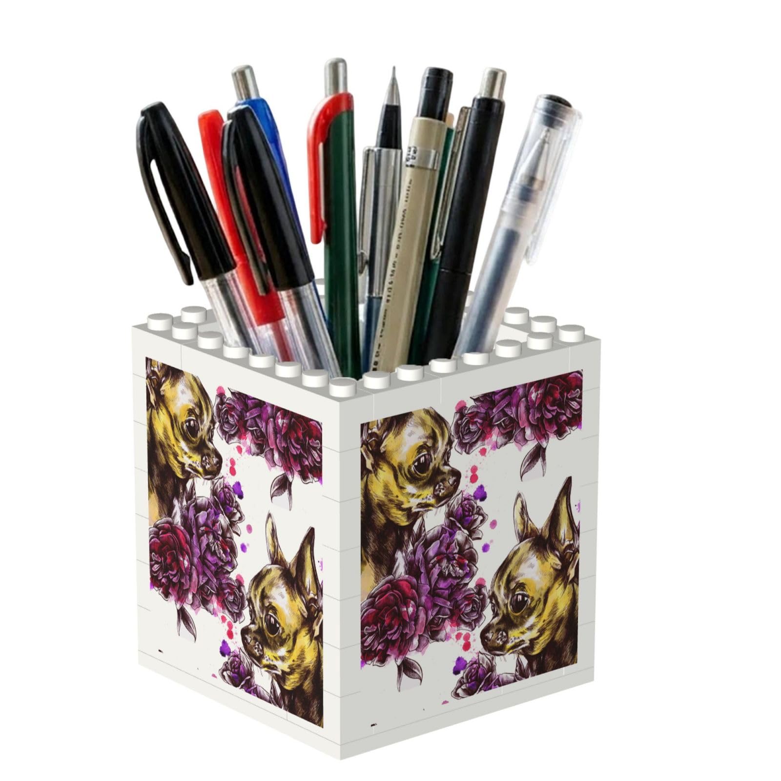 Poadnly Chihuahua And Rose, Pen Pot Pencil Holder for Office Home School, Compact Desk Organiser for Office Stationery