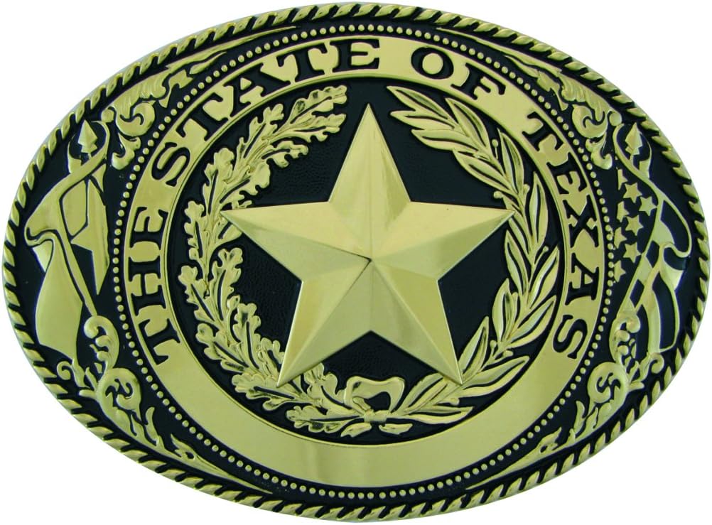 Texas State Seal Belt Buckle, El Grande - Extra Large Size, GB, Oval