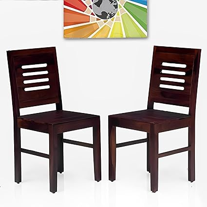 SHREE JEEN MATA ENTERPRISES Solid Sheesham Wood Set of Two Chair | Wooden Two Dining Chairs for Dining Room | Study Room | Office | Finish Colour - Walnut Finish |