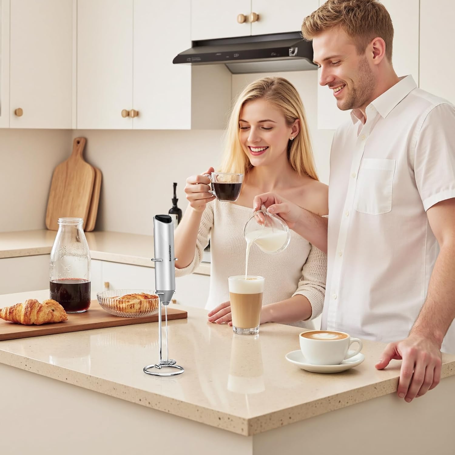 Bonsenkitchen Espumador de leche eléctrico (portátil)