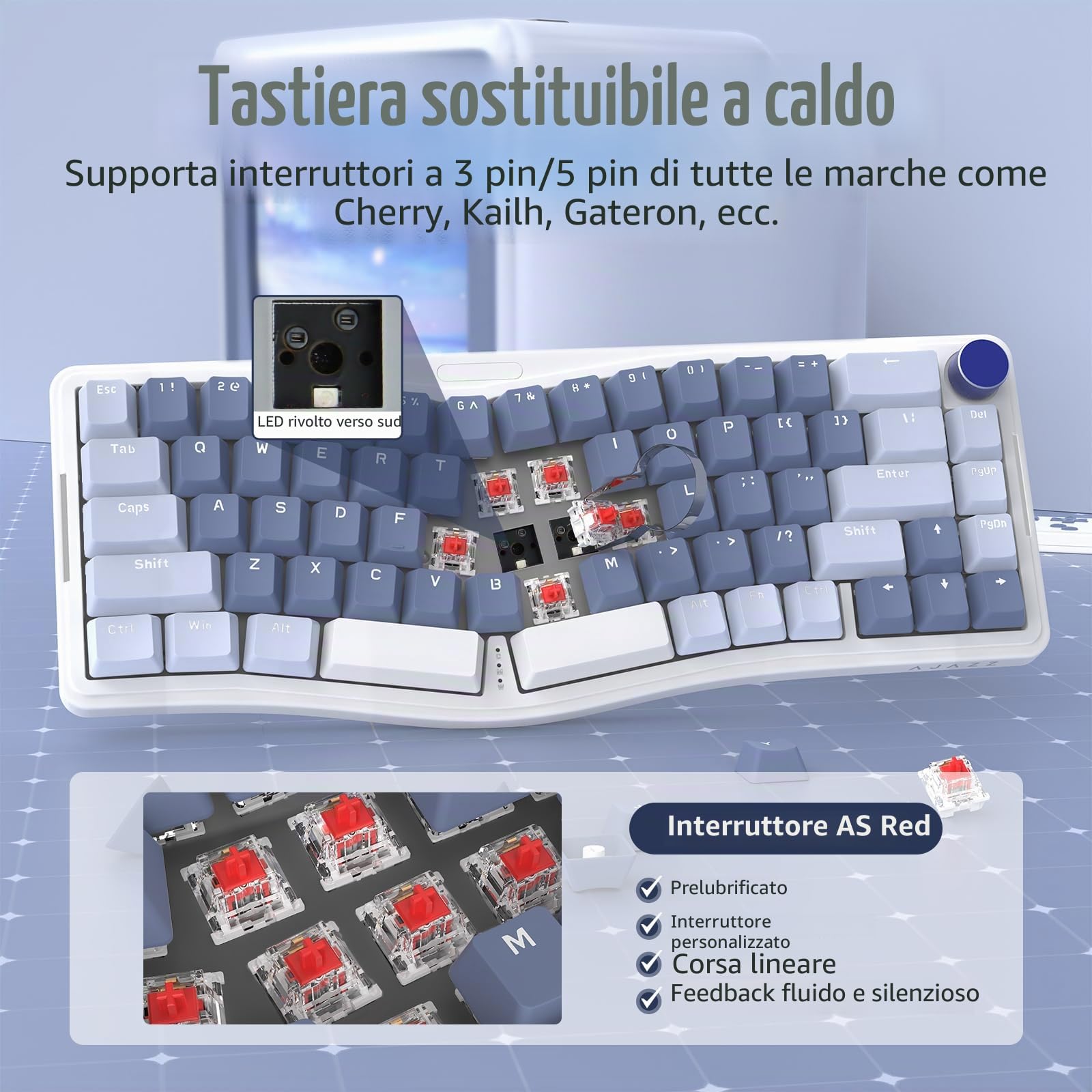 ATTACK SHARK AKS068 Alice Tastiera Meccanica Cablata, Apex Pro Mini Gasket 60% Tastiera Gaming RGB USB-C con Manopola, Supporta VIA, Copritasti PBT, Hot Swappable Interruttore Lineare, NKRO, PC/MAC