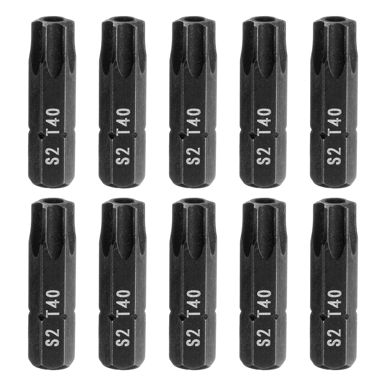 sourcing map 10pcs T40 Torx Screwdriver Bit 1/4" Hex Shank 25mm/1" Length S2 Steel Star 6 Point Head Hex Security Screw Driver Bits with Hole for Impact Electric Screw Driver Power Tools, Black