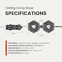 Vista 3 de Estufa de propano de 2 quemadores para acampar con bolsa de transporte, estufa de gas plegable portátil para camping, estufa de campamento de Negro