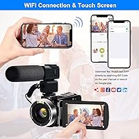 Vista 3 de Cámara de video 4K, videocámara 48MP Ultra HD WiFi Vlogging Cámara para YouTube 18X Zoom 3.0 "Pantalla táctil Cámara digital con micrófono