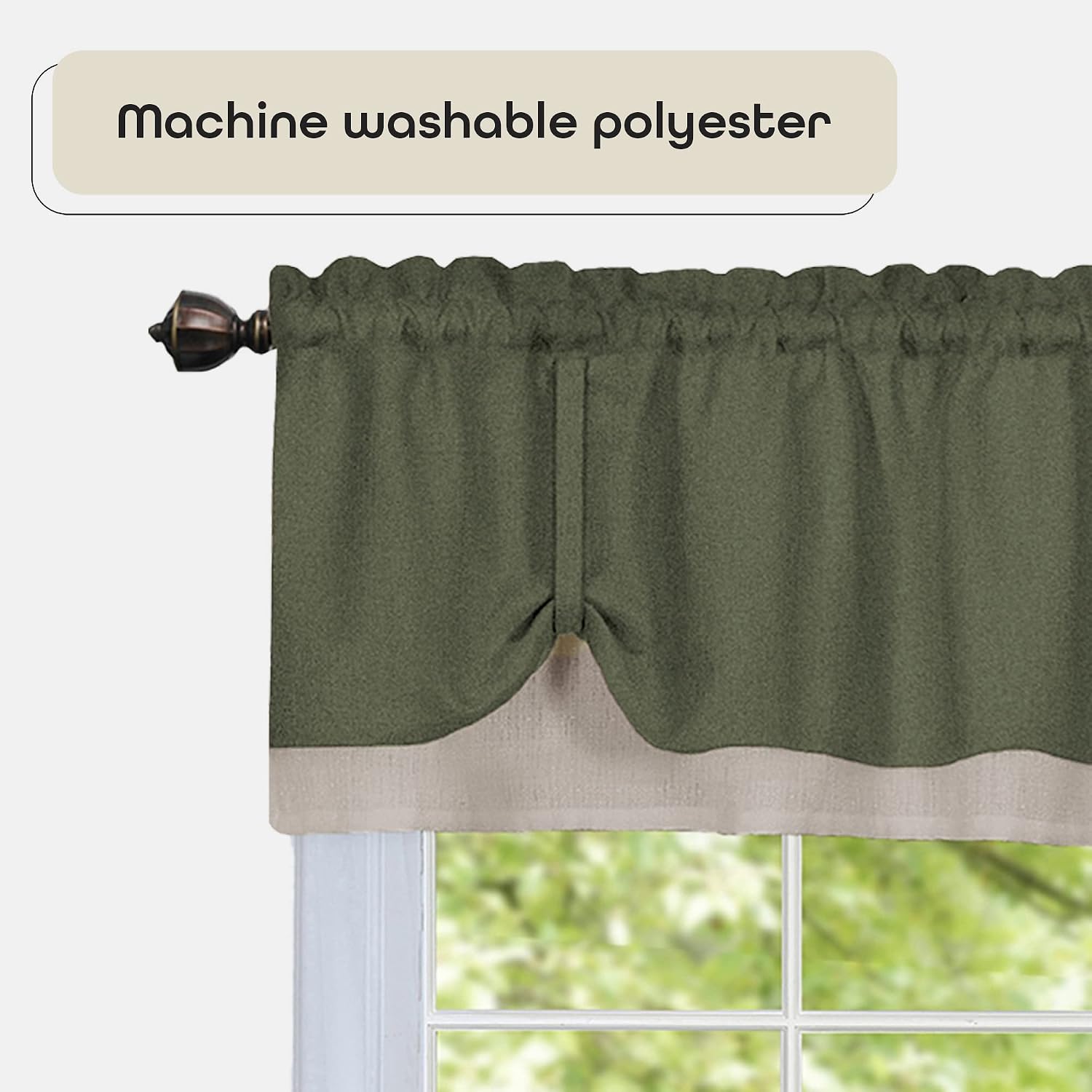 Soft Window Darcy Curtain Valance, Green & Camel - 58 Inch Width, 14 Inch Length, 1.5 Inch Rod Pocket, Light Filtering,- for Kitchen and Bathroom by Achim Home Decor