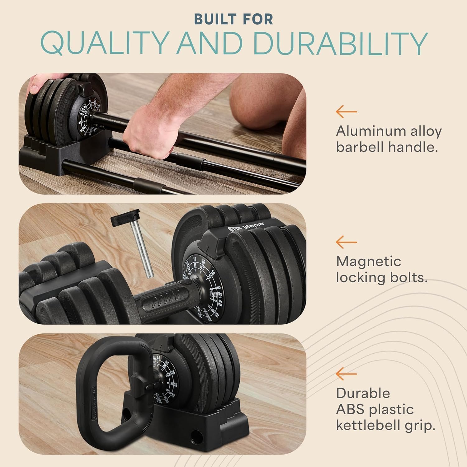 Adjustable Dumbbells & Weights for Home Gym, Quick-Adjust | Choose from 2-55 lb adjustable weights in single, pair, or 3-in-1 options for customizable home strength training.