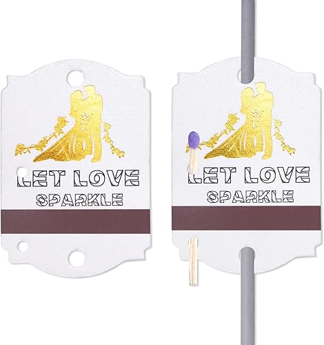 100 etiquetas de bengala de boda para recién casados con soporte de fósforo y delantero para bodas  (Parklers y fósforos no incluidos)