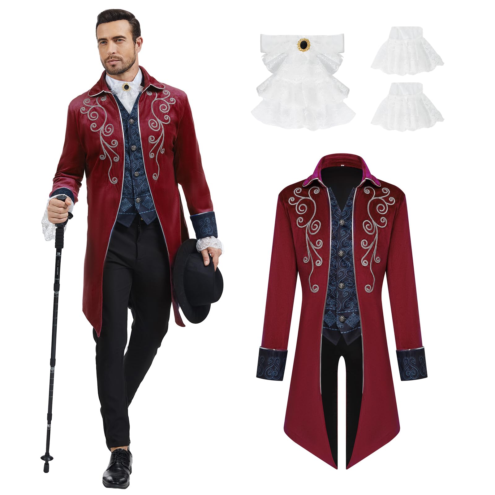 rumnigh Men Medieval Steampunk Tailcoat Jacket Gothic Victorian Frock Coat Uniform Halloween Party Cosplay Gentleman Costumes