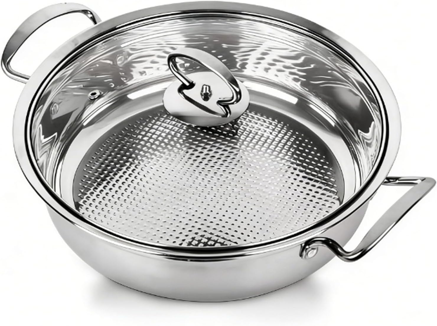 Titanium Hammered Pro Pan With Lid, Upgrade No Coating Double Handle Non Stick Titanium Pans for Cooking, Ultra-Durable, Scratch-Resistant, Compatible with All Cooktops,13.38in