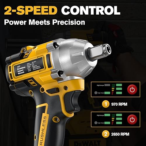 Miniatura 9 de Llave de impacto inalámbrica para batería DeWalt, 500 Nm (369 pies-libras) pistola de impacto sin escobillas de 12 pulgada y 14 pulgadas,